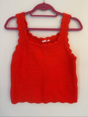 GAP Women's Red Square Neck Knit Sweater Tank with Scalloped Edges NWT